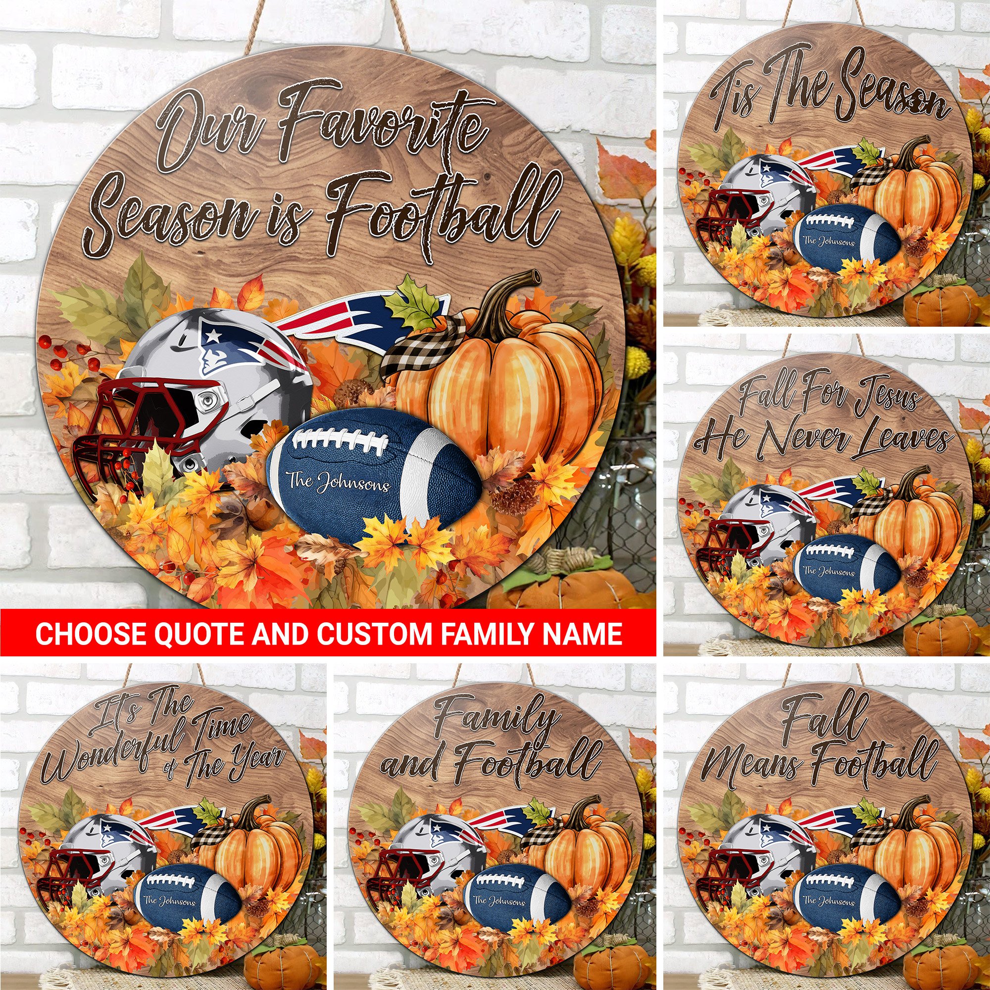 New England Patriots Shape Wooden Sign Custom Your Family Name And Choose Your Quotes, Sport Sign, Sport Gifts For Fan, Home Decorations EHIVM-59899